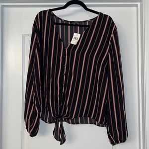 Sheer Tied Stripped Shirt